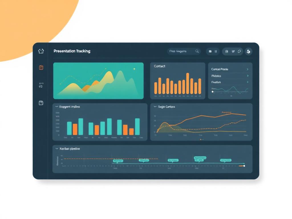 Dashboard de rastreamento de apresentações com gráficos e kanban